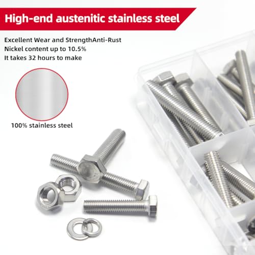 192pcs Heavy-Duty Hex Bolt/Nut Kit - M6/M8/M10 304SS w/Washers for Construction/Machinery 192Pcs Bolt/Nut Kit
