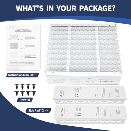 20x20x4 AC Furnace Air Filter Compatible with Honeywell FC100A1011, MERV 11 HAVC Filter Replacement, Actual Size:19.94"x19.75"x4.38", Pack of 2