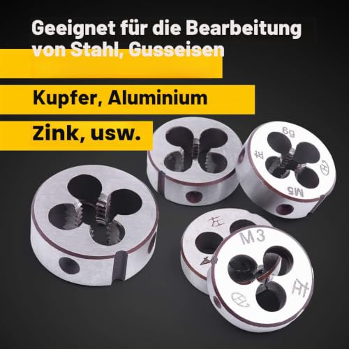 Atoplee 5 x Metric Spanner Set Left Hand Thread Die M6 * 1.0 mm M8 * 1.25 mm Hand Machine M3 M4 * 0.7 * 0.5 M5 x 0.8