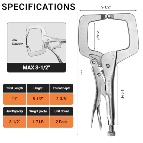 11-Inch Locking C-Clamp Pliers, Regular Tips, Welding Clamps 11-Inch Regular Tips 2