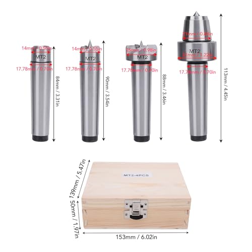4 Pcs Lathe Drive Center Set, Heavy Duty Bearing, Lathe Live and Drive Center Set, MT2 Wood Lathe Live Center Drive Spur Cup Set with Extra Tips for Wood and Metal Processing Lathe