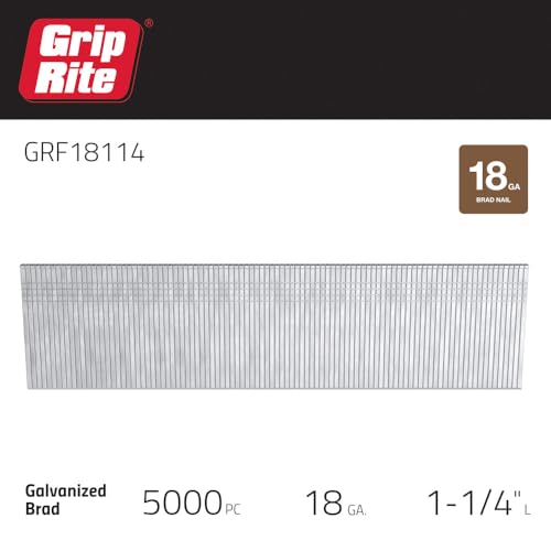 Grip Rite Prime Guard GRF18114 18-Gauge Galvanized Brad Nails 1-1/4-inch (5,000 per Pack), Steel, Flat, Others