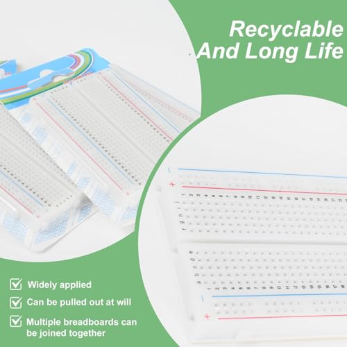 Breadboard Set, PCB Breadboards Prototype Circuit Kit Solderless 4 Pieces 400 Points, Compatible with DIY Arduino, Raspberry Pi 2/3/4/5 Projects Proto Shield Distribution - Connection Blocks 4 x 400 Punkte