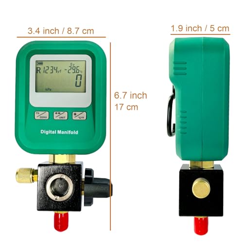 Portable Digital HVAC Manifold Gauge Set Refrigerant Gauge Diagnostic Tool for R134A/R410A/1234YF 12 Refrigerants | Pressure/Vacuum/Leak Test | Automotive & Home HVAC Maintenance