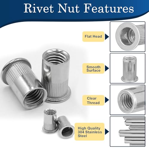 70 Pack 5/16"-18 Inch Lock Nuts & Vifmy 5/16''-18 UNC Rivet Nut