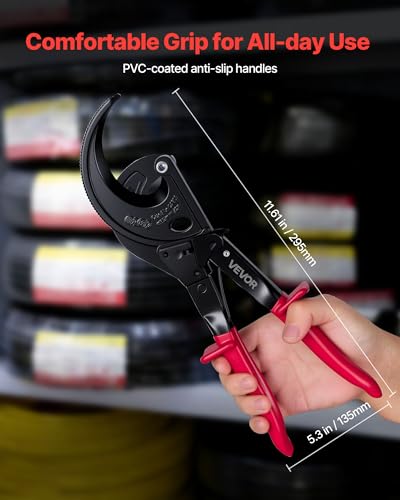 VEVOR Ratcheting Cable Cutter, Spring Steel Blades with Insulated Handles, Quick-Release Button, Heavy Duty Ratchet Cable Wire Cutter for Cutting Copper & Aluminum Cables Up to 800 MCM / 400 mm² 11inch/800 MCM / 400 mm²