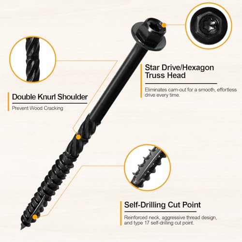 #14 x 4-1/2 Inch Heavy-Duty Outdoor Wood Screws 50Pcs + #14 x 4 Inch Hex Head Wood Structural Lag Screws 50Pcs