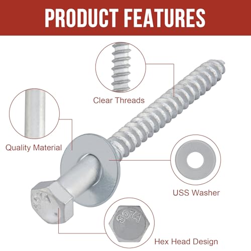 5/16" x 3" Lag Bolts (50 Pcs) 5/16 inch Lag Screws for Wood, Hot Dip Galvanized, Hex Head with Washers 5/16" x 3" (50 PCS)