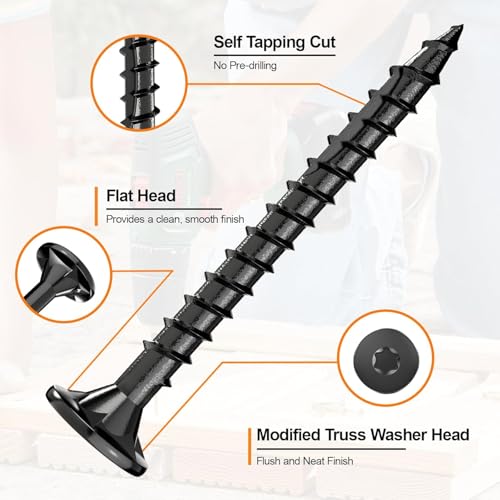 #8 x 1-1/2” Deck Screws, 500Pcs Star Drive Wood Screws 1-1/2 Inch Black 500