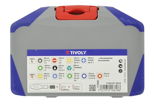 Tivoly – 46 Piece Multi Purpose Screwdriver Set – 22 Precision Bits 4 mm + 19 Torsion Bits 6.35 mm + Accessories and Screw Handles – Kit with All Essential Tools