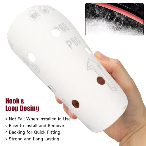 100 PCS 6 Inch Sanding Discs Random Orbital Sander Sandpaper 6 Hole Mix Grit 6 Hole-Red