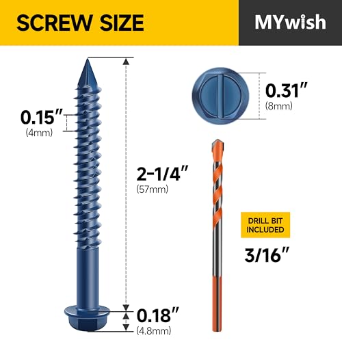 Mywish (10Sets) 3/8" x 2-1/2" Hex Head Lag Bolts & 30Pcs 1/4 x 2-1/4" Concrete Screws, Slotted Hex Washer Head Masonry Stucco Screws Anchor Kit, Heavy Duty Lag Screws with Washers