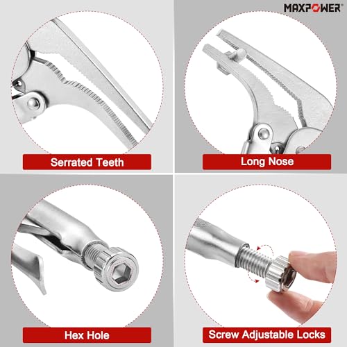 MAXPOWER 2PCS 90 degree Offset Long Nose Locking Pliers 7 inch and 10 inch 7" 10"