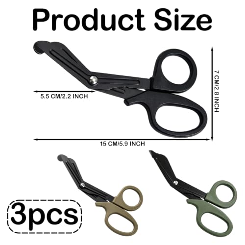 Pack of 3 Medical Bandage Scissors, Bandage Scissors, Rescue Scissors, Stainless Steel Bandage Scissors, Medical Scissors for Nurses, Medical Students, Emergency Room