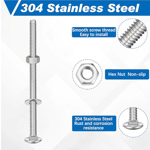 Zonon 50 Sets 1/4-20 x 4 Carriage Bolts and Nuts Kit,Silver 1/4-20 x 4" Silver