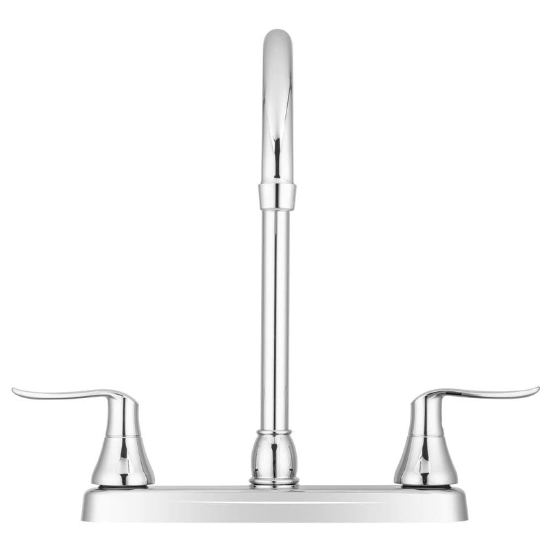 Dura Faucet DF-PK330HLH-CP RV Swivel J-Spout Kitchen Sink Faucet (Chrome) | Rotating spout reaches across the sink; two handles fine-tune temperature. Chrome Polished