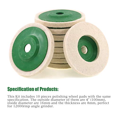 Keadic 23Pcs 100mm×8mm Wool Felt Polishing Wheel Disc Kit for 4" Angle Grinder, Comes with 3Pcs Buffing, Polishing & Cutting Compounds - Black, Brown & Green