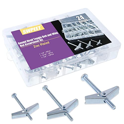 Swpeet 200Pcs Drywall Anchors with Screws + 24Pcs Toggle Bolt + 220Pcs Hollow Drywall Anchors