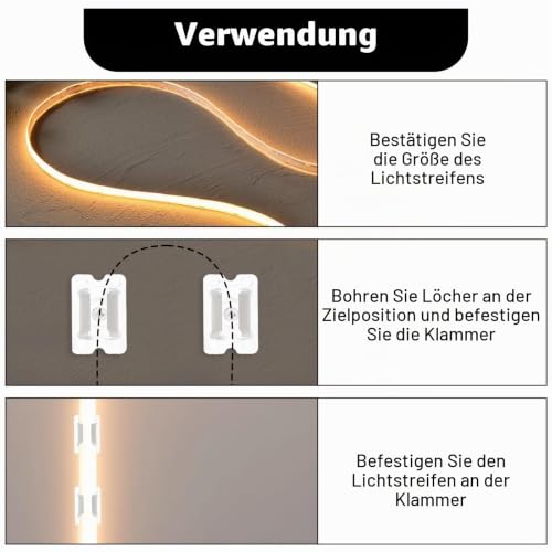Nogeqi Pack of 50 LED Strip Holder for 5 mm to 6 mm Neon LED Strip Holder Waterproof Attachment Silicone LED Strip Holder Includes Screws for LED Light Strips, White