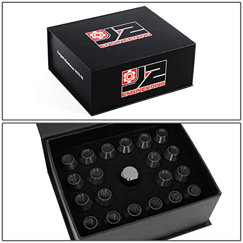 J2 Engineering LN-T7-023-15-BK Black 7075 Aluminum M12X1.5 20Pcs L: 40mm Open End Lug Nut w/Socket Adapter 1.5-Inch