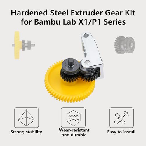 Hardened Steel Extruder Gear Kit for X1/P1 Series, 3D Printer DLC Nano Coating Hardened Steel Extruder Dual Gear Aluminum Handle and POM Gear Kit for P1P, P1S, X1C, X1E