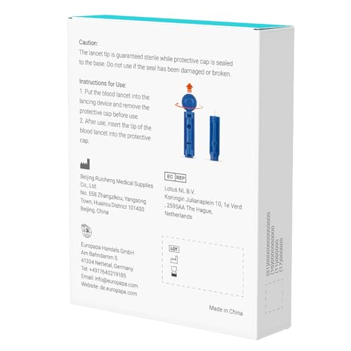 EUROPAPA EUROPAPA BG Series Sterile Disposable Lancets for Blood Collection Blood Sugar Measurement Capillary Diabetic Pack of 100