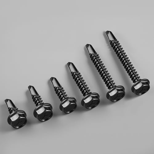 #10 x 3/4 Inch Self Drilling Screws, (493pcs) 3 lbs Black Self Tapping Screws for Metal, 410 Stainless Steel Hex Washer Head Sheet Metal Screw #10x3/4" Black 3lb Per Box