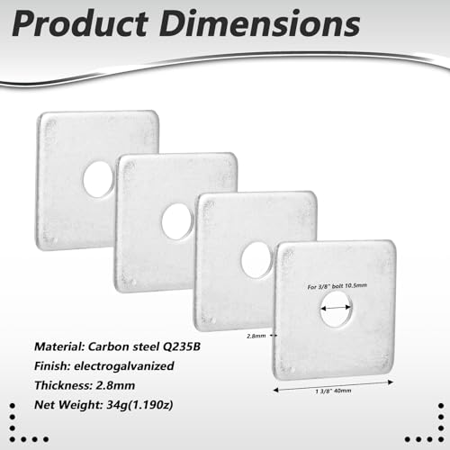 35 Pcs 3/8" Square Strut Washer Plates - 1-5/8" X 1-5/8" Electro-Galvanized Bearing Plates, 1/8" Thick - Fit 1-5/8inch Strut Channel, Washer Plates 35
