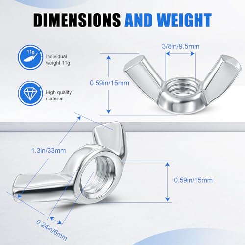 Moxweyeni 100 Pcs 3/8"-16 Wing Nuts Bulk Carbon Steel Butterfly Nuts