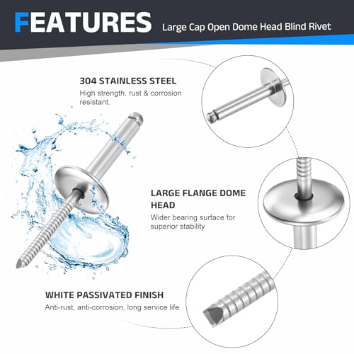 3/16"x1" 304 Stainless Steel Large Flange Blind Rivet 25Pcs 3/16"x1" 25