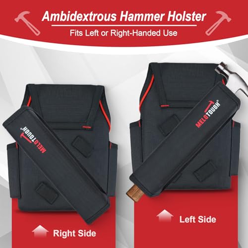 MELOTOUGH Magnetic Tool Belt Suspenders, Tool Belt Pouches with Detachable Hammer Holster for Electrician, Carpenter, Construction (Red)