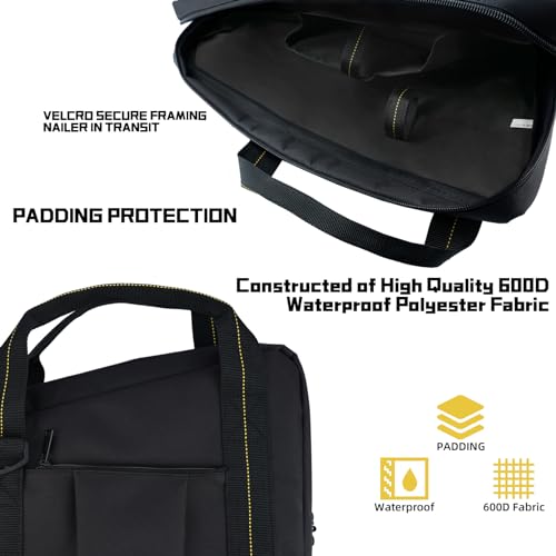 KUNN Shoulder Framing Nailer Bag with Dual Lockable Zipper,Extra pockets for Hitachi NR83A,NuMax SFR2190 Yellow