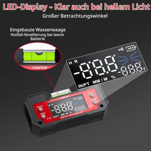 XUNTOP Digital Angle Measuring Device LED Double Axis Inclinometer Magnetic for Woodworking, Construction, Decoration, DIY