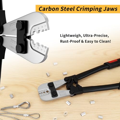 Wire Rope Crimping Tool 1/8'', Steel Crimper & 50pcs Alum. Sleeves 1pcs Crimper+50pcs Sleeves
