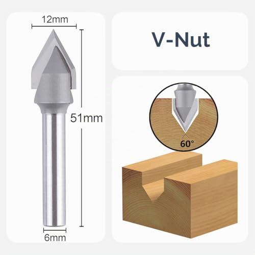 SpeTool Chamfer Cutter 6 mm Shaft Engraving Cutter 60 Degree 2 Flutes Solid Carbide Engraving Cutter V Groove Cutter 12 mm Cutting Diameter CNC Cutter End Mill Wood Cutter for Router for Router for Beveling V-Grooves