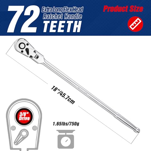 WORKPRO 3/8" Drive Extra Long Flex Head Ratchet, 18" Reach 3/8 inch Drive