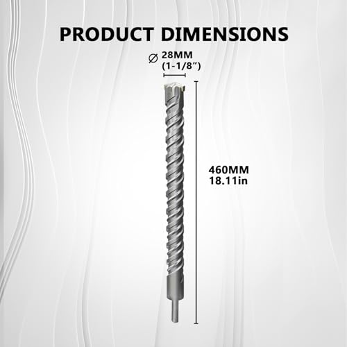 CATITO 1-1/8" x 18.11" SDS Plus Rotary Hammer Drill Bit, Professional Masonry Drill bit for Bricks, Cement Walls, and Concrete 1-1/8 inch（28mm） Length: 18.11"（460mm）