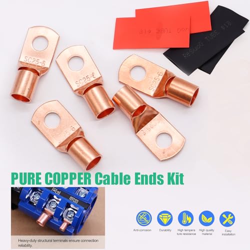 Twidec/160PCS Battery Cable Ends AWG 2 4 6 8 10 12 Gauge Copper Cable Wire Lugs,Ring Terminals Connectors,Copper Ring Terminals Connectors and Hammer Lug Crimper Tool 8 AWG to 0000 AWG 160PCS + Crimper Tool