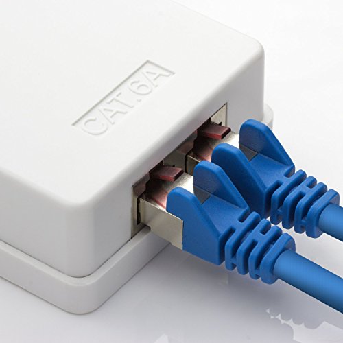deleyCON CAT 6a Network Socket 2x RJ45 Socket FTP 10 Gbit, Pack of 4 - White | Shielded, surface-mounted mounting, Ethernet network LAN socket, RAL 9003 4 pieces