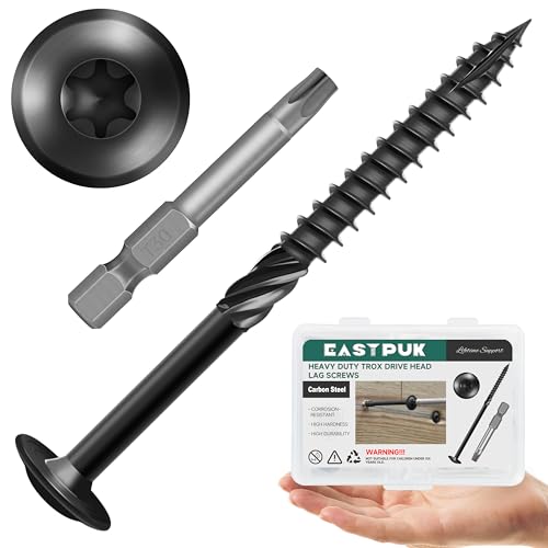 (8Sets) 3/8 Bolt, 3/8" x 4" Hex Head Lag Bolts & Lag Screws 4 Inch, #14 x 4 Wood Screws, 50-Pack Heavy Duty Self Drilling Structural Screw, Washer Head, Heavy Duty Lag Screws with Washers