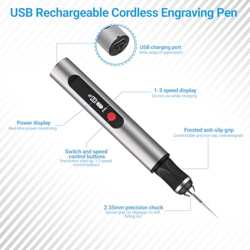Engraving Pen – Ultimate Cordless Portable Engraving Tool with 30 Bits, Beginner-Friendly Electric Engraver for 50+ Materials, Rechargeable Design for Artists and DIY Creators