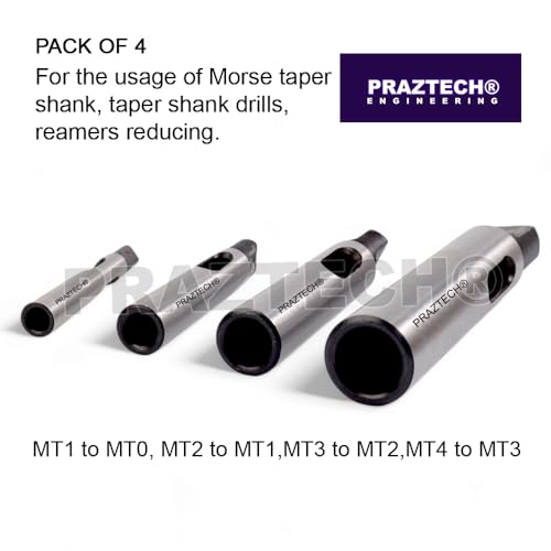 PRAZTECH® 4pcs Morse Taper Drill Sleeve Reducing Adapter for Lathe Milling | MT1 to MT0, MT2 to MT1, MT3 to MT2, MT4 to MT3 | Taper Shank Drill Reamers Reducing