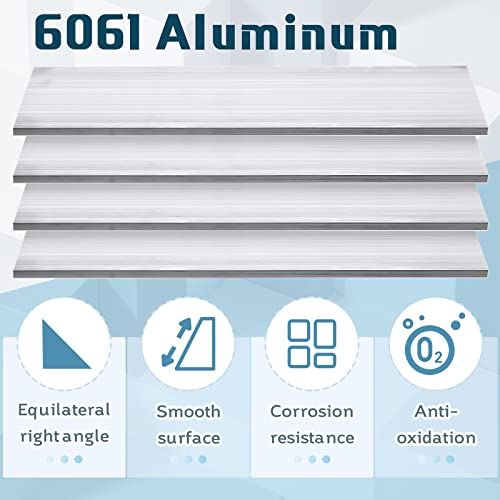 Hicarer 4 Pcs 1/4 (6mm) x 3 (75mm) Aluminum Flat Bar 12" Long 6061 General Purpose Aluminum Plate Sheet Square Solid Extruded Plate Mill Stock