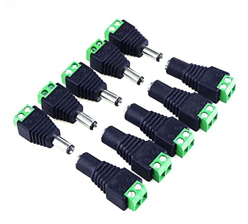 10pcs 5.5mm x 2.1mm Male and Female DC Plug Socket Power Adapter for CCTV Camera, LED Strip Lights Adapter Plug Jack Adapter Connector (5 x DC Female, 5 x DC Plug)