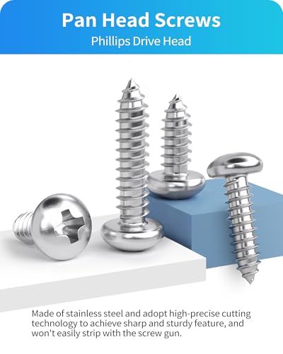 520Pcs Stainless Steel Wood Screws Set,#4#6#8#10#12 Phillips Pan Head Sheet Metal Screws Self Tapping Wood Screws Assortment Kit,Length 3/8" to 1-1/2" (Pan Head)