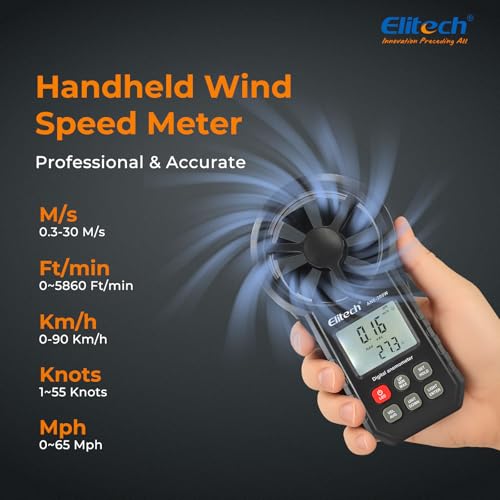 Elitech Bluetooth Wind Gauge, Digital Anemometer Wind Speed Measurement Temperature, USB Data Export, CFM/CMM Air Flow Measurement for HVAC & Environmental Testing ANE-200W