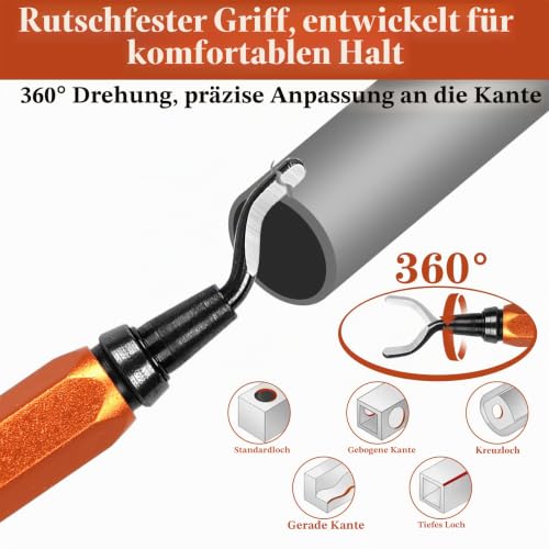 KOMABLEN Pack of 21 Deburring Metal Tool Universal, Hand Deburring with 20 High-Speed Steel Blades, 360° Rotating Deburring Tool, 3D Printer Accessories for Plastic, Aluminum, Stainless Steel, Orange Orange-21pcs