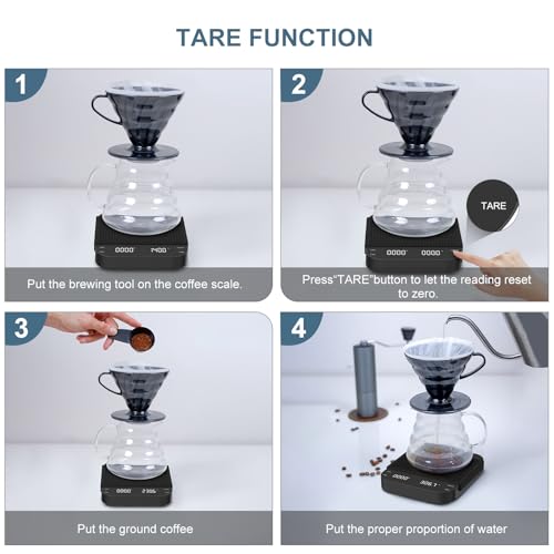 Coffee Scales, 3 kg/0.1 g Digital Kitchen Coffee Scales with Timer High Precision Sensor, USB Rechargeable LED High Display Espresso Scale Compatible with Various Brewing Methods 15*13*2.5CM