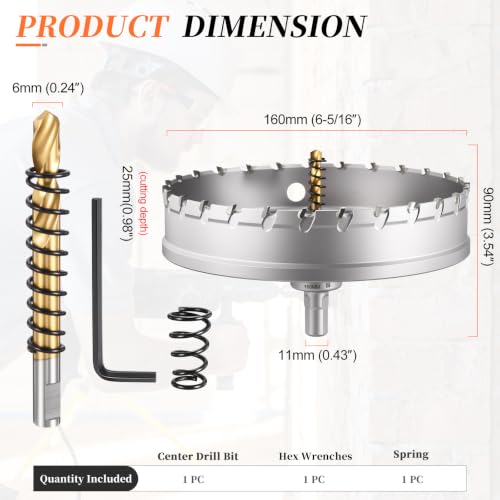 METALLIXITY Hole Saw 160mm 6-5/16" Tungsten Carbide for Metal Silver 160mm (6-5/16")