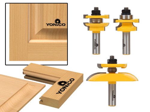 YONICO Raised Panel Cabinet Door Rail and Stile Router Bits Set 3 Bit Round Over 1/2-Inch Shank 12343 Round Over - 1/2" Shank